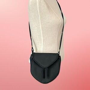 Black Satin Evening Crossbody Clutch with Tassel Accent Fold over Snap Closure